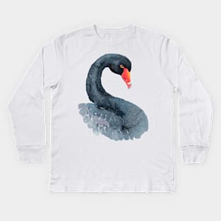 Black Swan - Australian bird loose watercolour Kids Long Sleeve T-Shirt